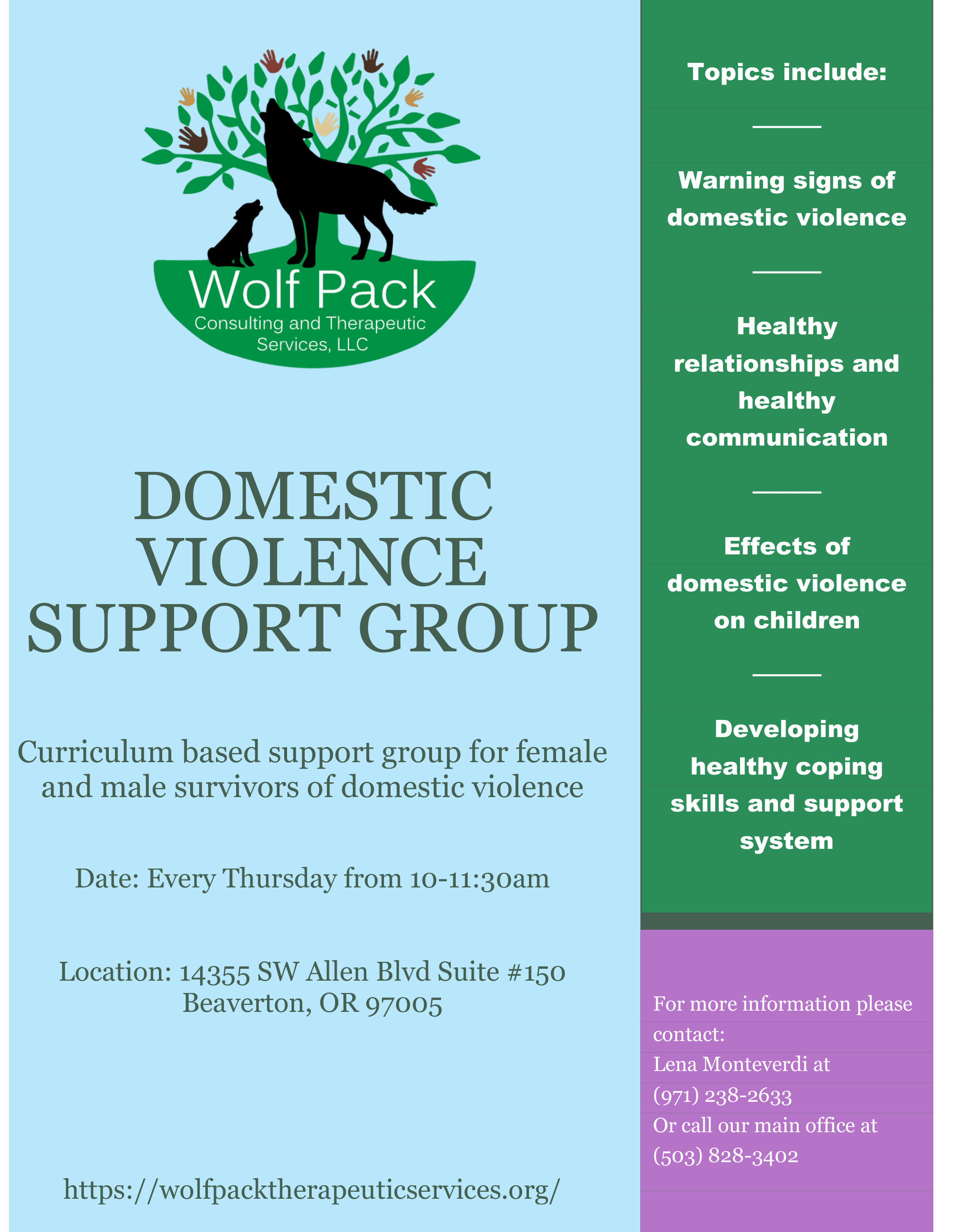 Domestic Violence Survivors Group, Wolf Pack Consulting And Therapeutic ...